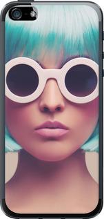 Чехол на iPhone SE Синеволосая девушка в очках