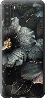 Чехол на Samsung Galaxy A21 Черные цветы