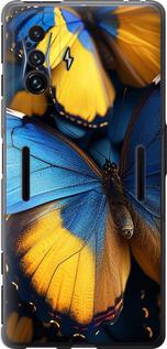 Чехол на Xiaomi Poco F4 GT Желто-голубые бабочки
