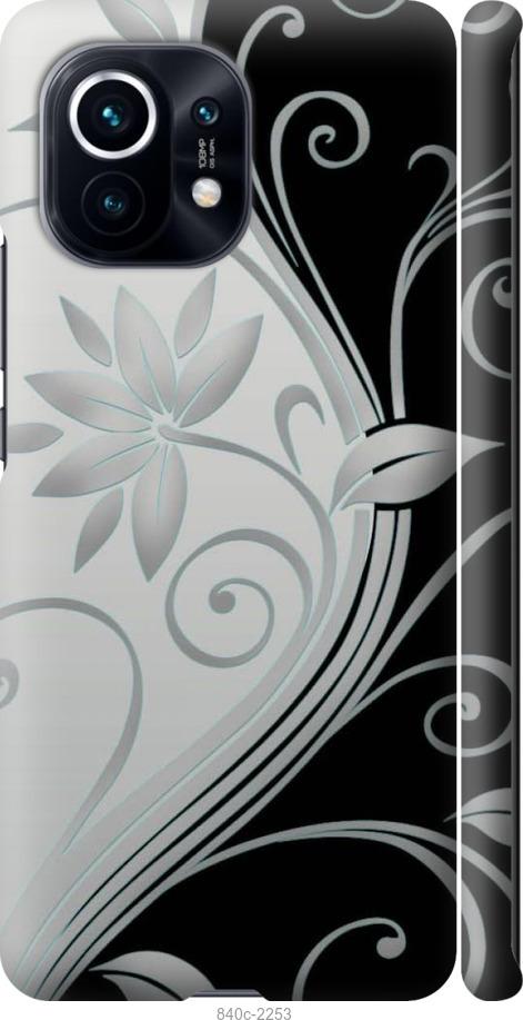 Чехол на Xiaomi Mi 11 Цветы на чёрно-белом фоне