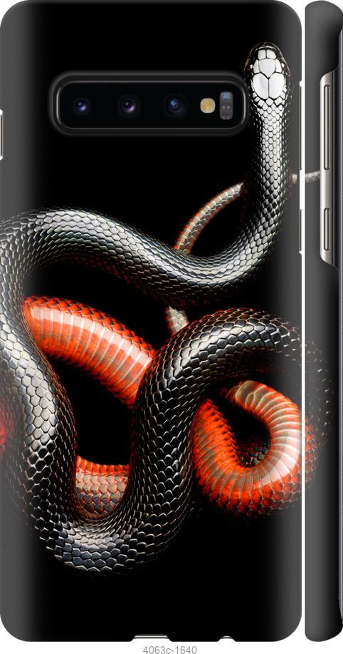 Чехол на Samsung Galaxy S10 Красно-черная змея на черном фоне