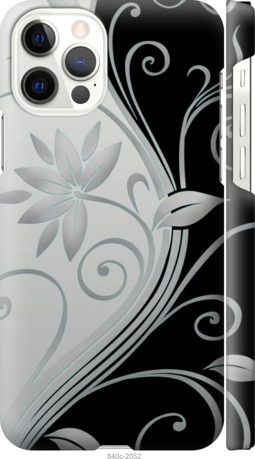 Чехол на iPhone 12 Pro Цветы на чёрно-белом фоне