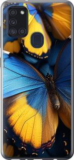 Чехол на Samsung Galaxy A21s A217F Желто-голубые бабочки
