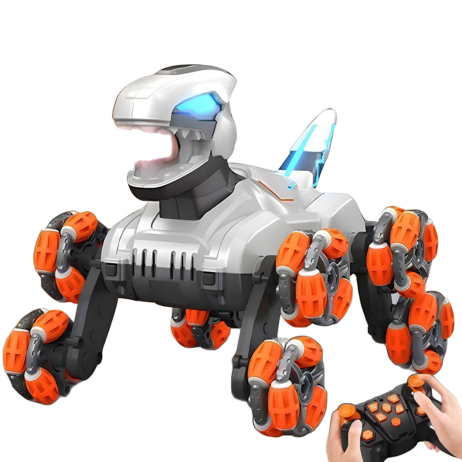 Детский восьмиколесный динозавр на радиоуправлении SHT 2590 2.4G (with 2 remote) (Grey / Orange)