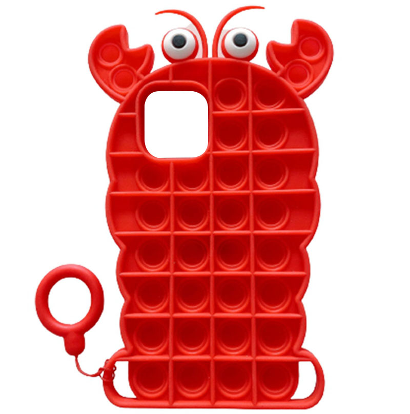 Фигурный силиконовый 3D чехол-антистресс Pop it Лобстер для Apple iPhone 11 Pro (5.8") (Красный)