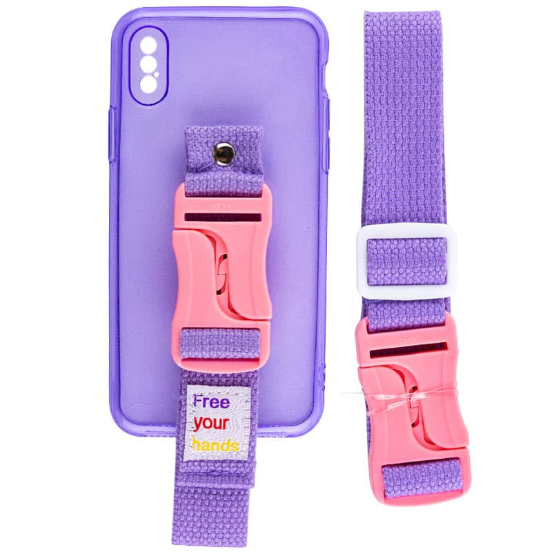 Чехол Handfree с цветным ремешком для Apple iPhone XS Max (6.5") (Фиолетовый)