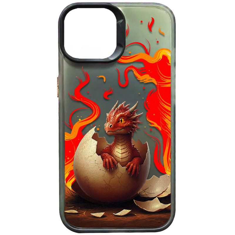 TPU+PC чехол TakiTaki Fantasy magic glow для Apple iPhone 13 Pro (6.1") (Fire dragon - Black)