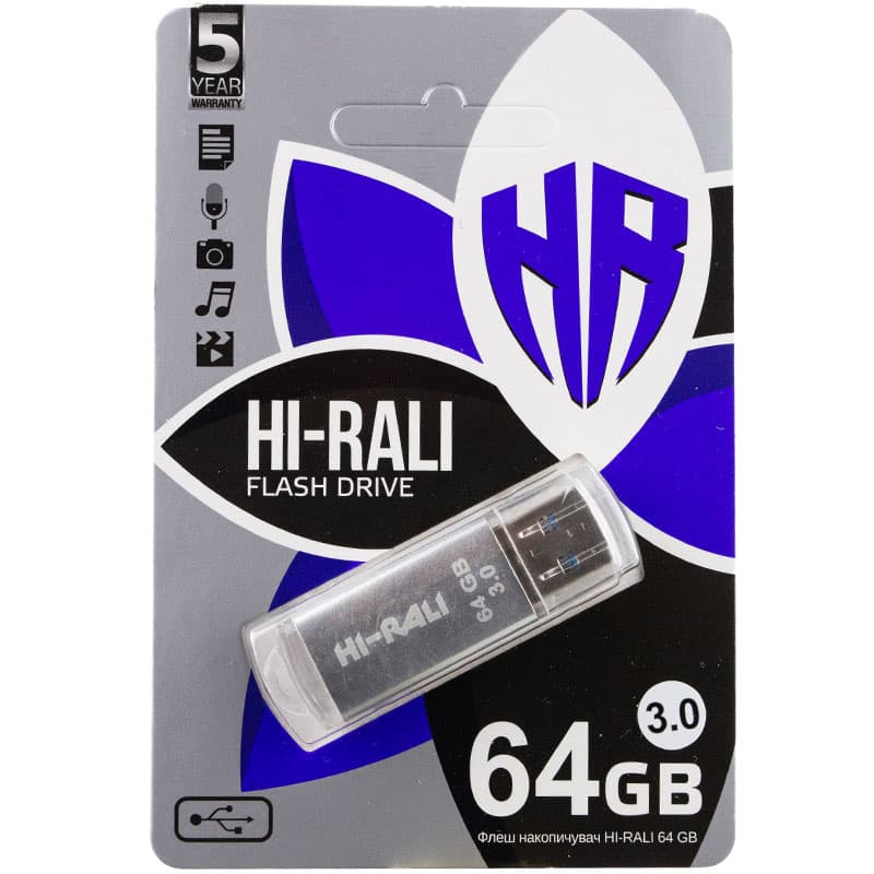 Флеш накопитель USB 3.0 Hi-Rali Rocket 64 GB Серебряная серия (Серебряный)