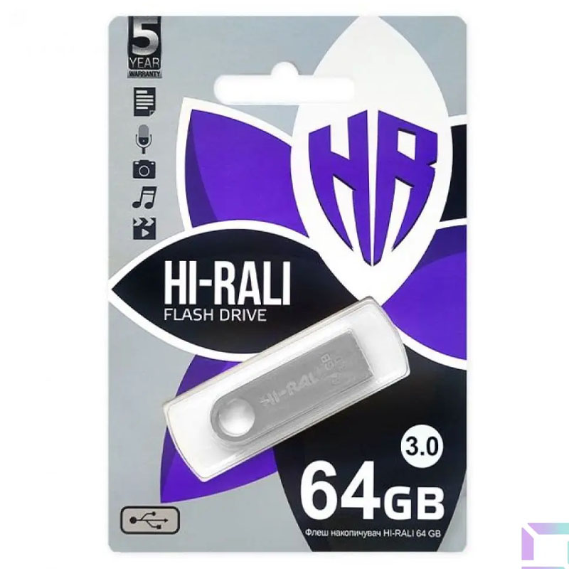 Флеш накопичувач USB 3.0 Hi-Rali Shuttle 64 GB Срібна серія (Срібний)