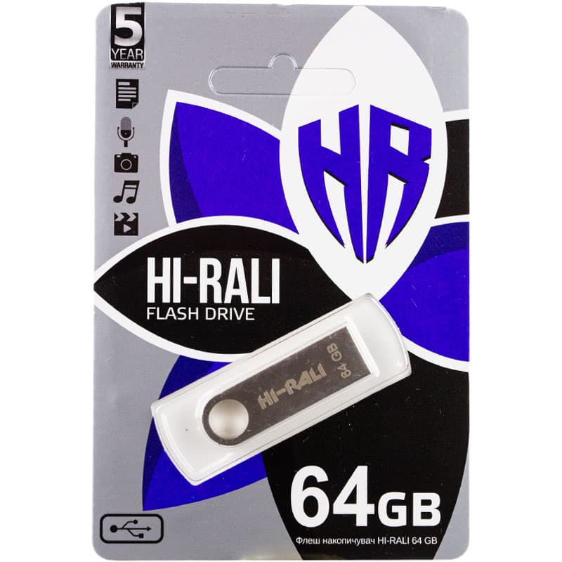 Флеш накопитель USB Hi-Rali Shuttle 64 GB Серебряная серия (Серебряный)