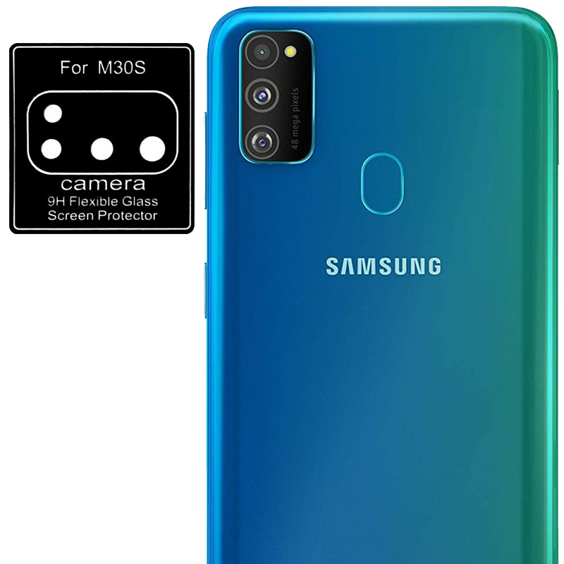 Гибкое защитное стекло 0.18mm на камеру (тех.пак) для Samsung Galaxy M30s (Черный)