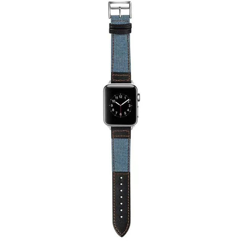 Ремінець джинс+шкіра для Apple Watch 42/44mm (Блакитний / чорний)