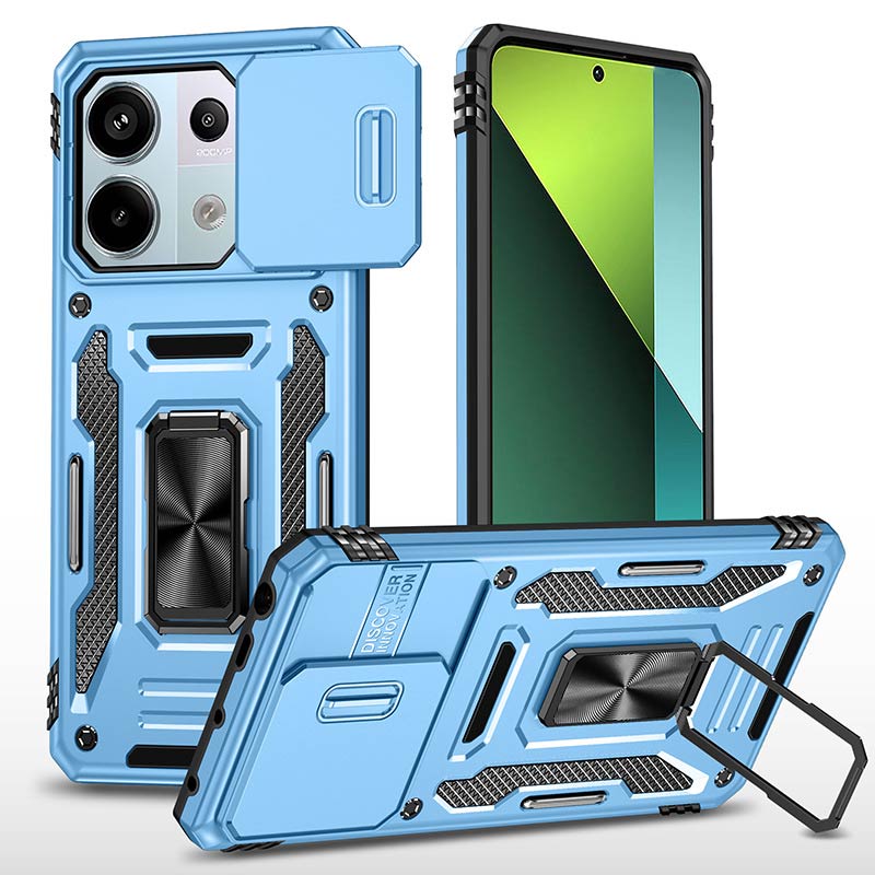 Ударопрочный чехол Camshield Army Ring для Xiaomi Redmi Note 13 Pro 4G / Poco M6 Pro 4G (Голубой / Light Blue)