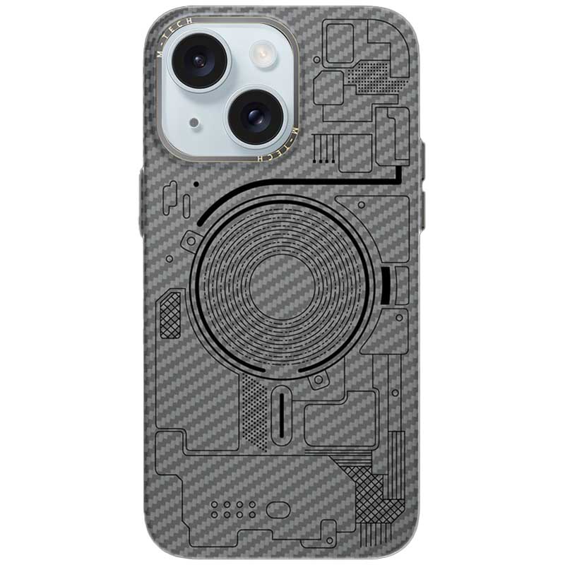 Чехол M-Tech Carbon soft touch with Magnetic Safe для Apple iPhone 15 (6.1") (Grey)