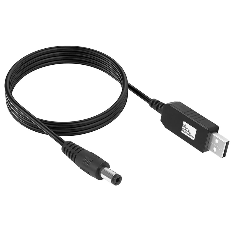 Кабель питания для роутера/модема USB-DC (2.1x5.5mm) с преобразователем до 12V in box (1m) (Black)