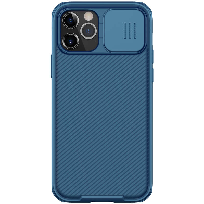 Карбоновая накладка Nillkin Camshield (шторка на камеру) для Apple iPhone 12 Pro Max (6.7") (Синий / Blue)