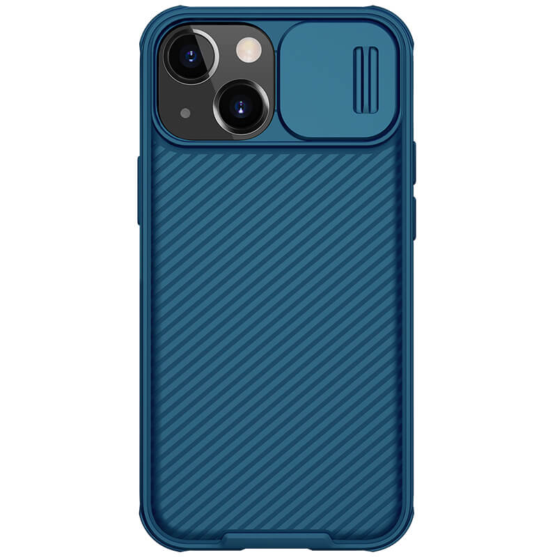 Карбоновая накладка Nillkin Camshield (шторка на камеру) для Apple iPhone 13 / 14 (6.1") (Синий / Blue)