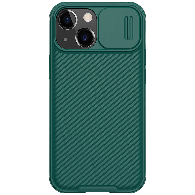 Карбоновая накладка Nillkin Camshield (шторка на камеру) для Apple iPhone 13 / 14 (6.1") (Зеленый / Dark Green)