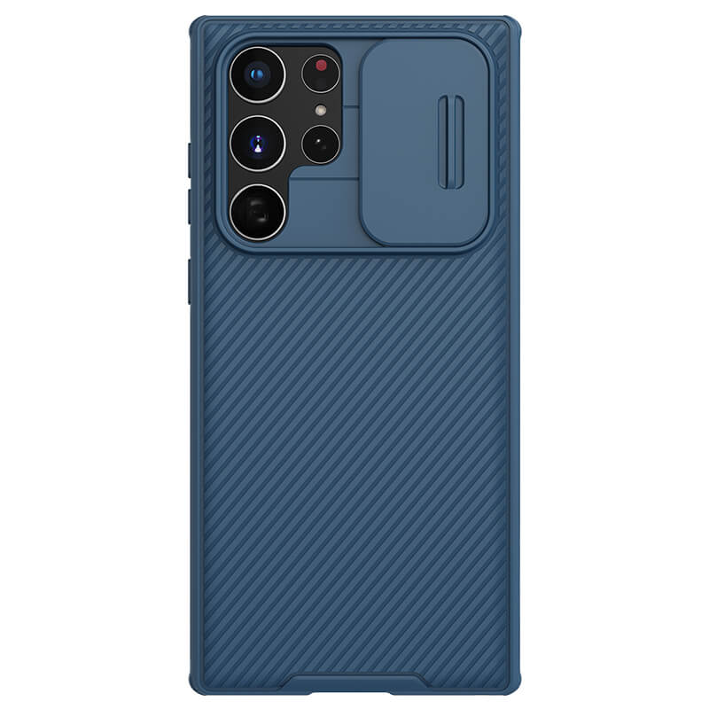 Карбоновая накладка Nillkin Camshield (шторка на камеру) для Samsung Galaxy S22 Ultra (Синий / Blue)