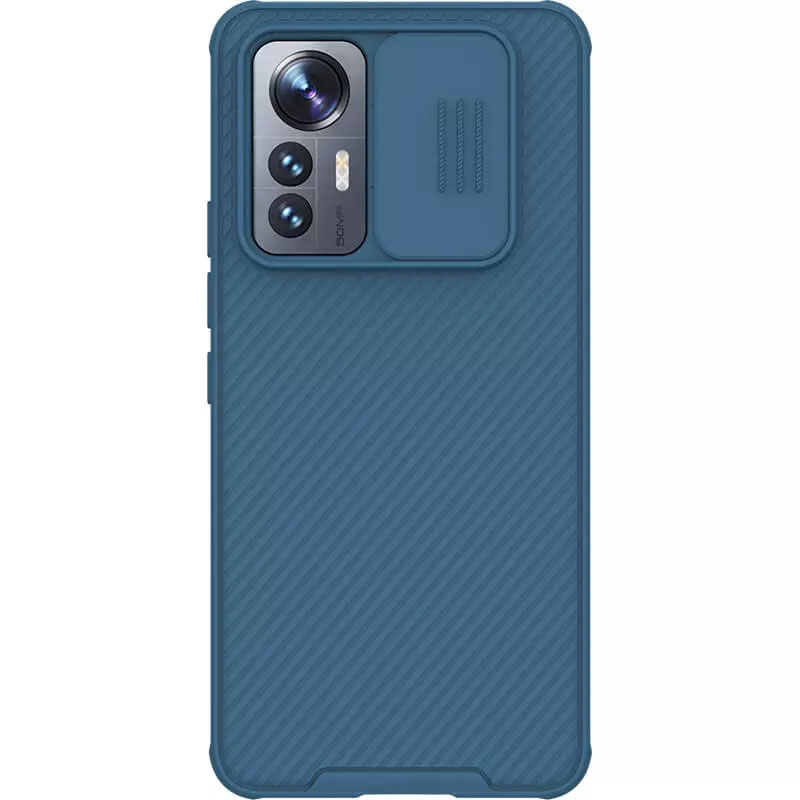 Карбоновая накладка Nillkin Camshield (шторка на камеру) для Xiaomi 12 Lite (Синий / Blue)
