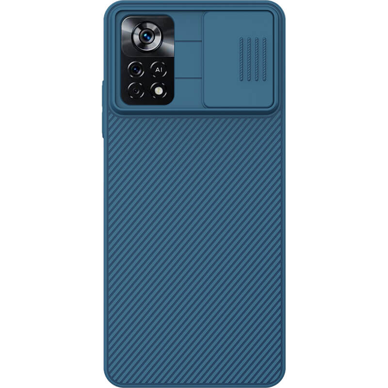 Карбонова накладка Nillkin Camshield (зі шторкою для камери) для Xiaomi Poco X4 Pro 5G (Синій / Blue)