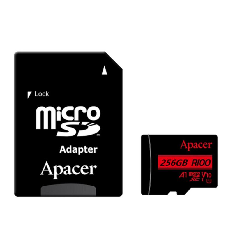 Карта памяти Apacer microSDXC (UHS-1) 256Gb class 10 V10 A1 R100MB/s + SD adapter (Black)