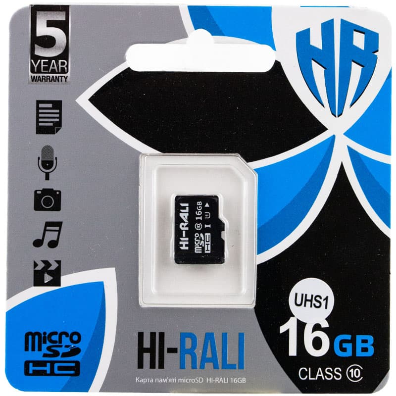 Карта памяти Hi-Rali microSDHC (UHS-1) 16 GB class 10 (без адаптера) (Черный)