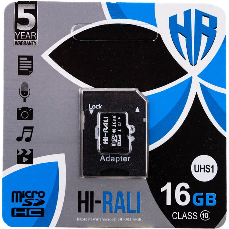 Карта памяти Hi-Rali microSDHC (UHS-1) 16 GB class 10 (с адаптером) (Черный)