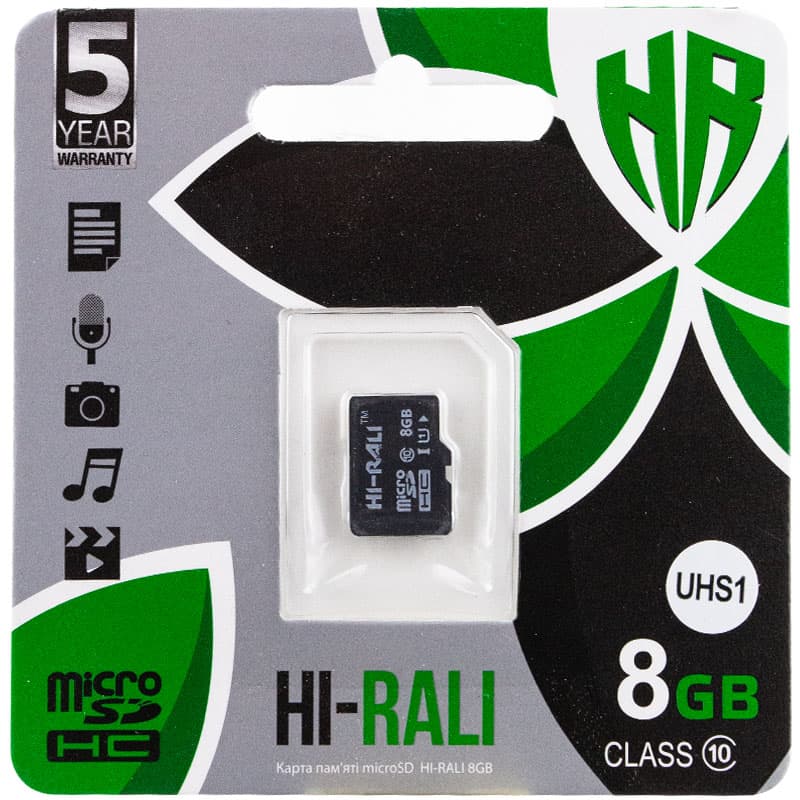 Карта памяти Hi-Rali microSDHC (UHS-1) 8 GB class 10 (без адаптера) (Черный)