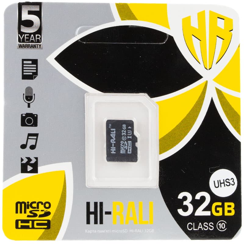 Карта памяти Hi-Rali microSDXC (UHS-3) 32 GB Card Class 10 без адаптера (Черный)