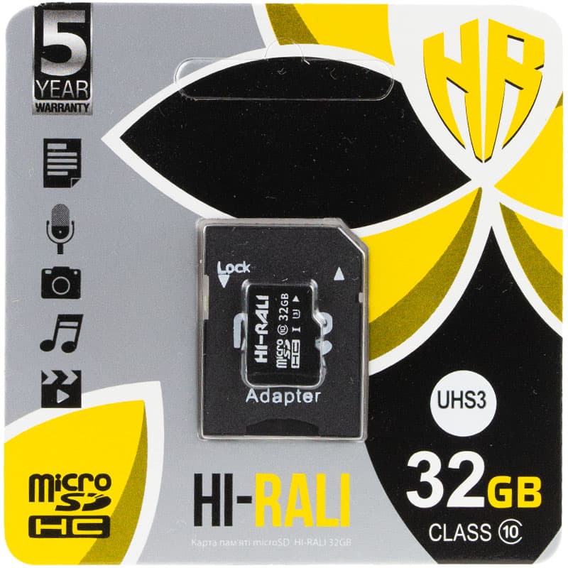 Карта памяти Hi-Rali microSDXC (UHS-3) 32 GB Card Class 10 с адаптером (Черный)