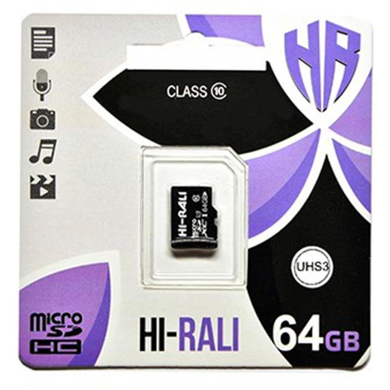 Карта пам'яті Hi-Rali microSDXC (UHS-3) 64 GB Card Class 10 без адаптера (Чорний)