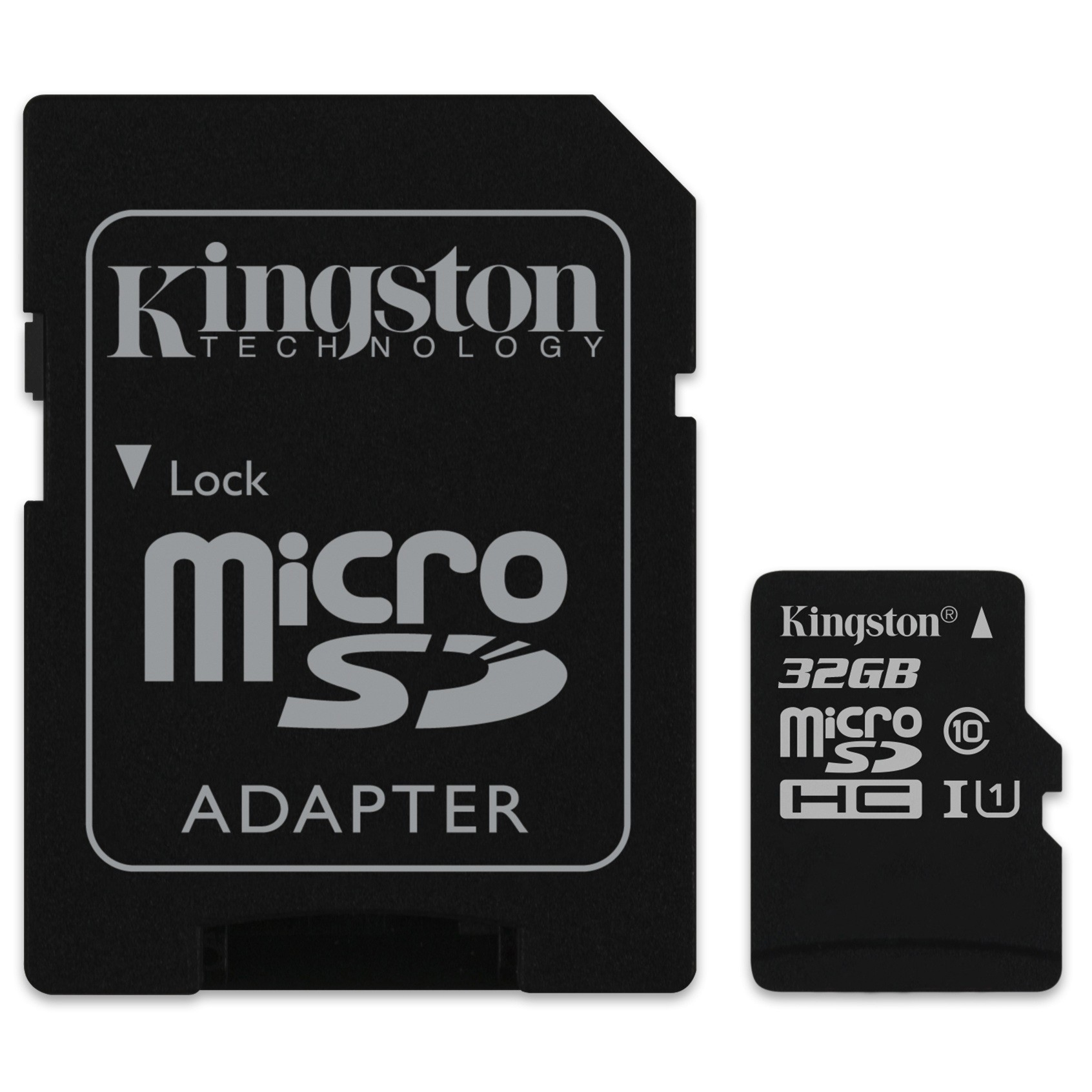 Карта памяти Kingston microSDHC 32 GB Card Class 10 + SD adapter (SDCS2/32GB) (Черный)