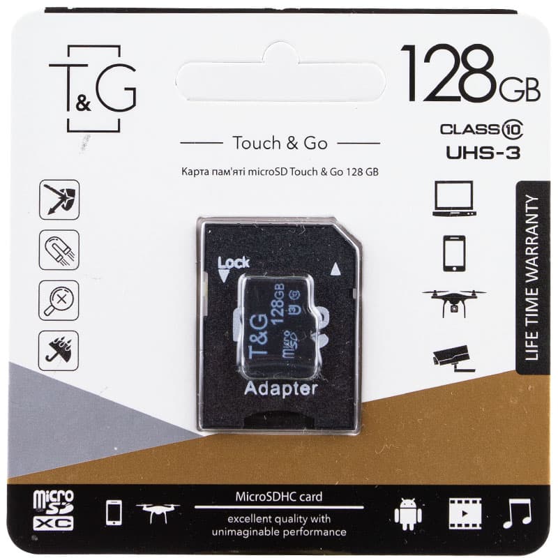 Карта памяти T&G microSDHC 128 GB class 10 (с адаптером) (Черный)