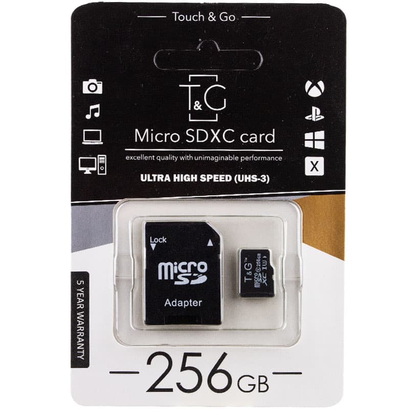 Карта памяти T&G microSDXC (UHS-3) 256 GB class 10 (с адаптером) (Черный)
