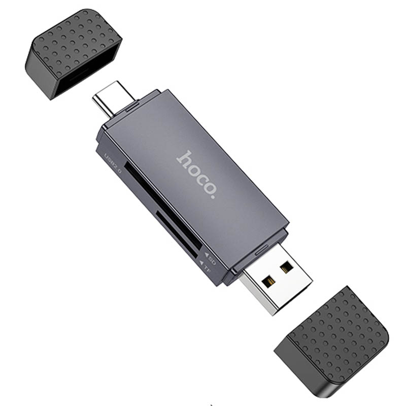 Картридер Hoco HB45 Spirit 2in1 USB/Type-C 2.0 (Metal gray)