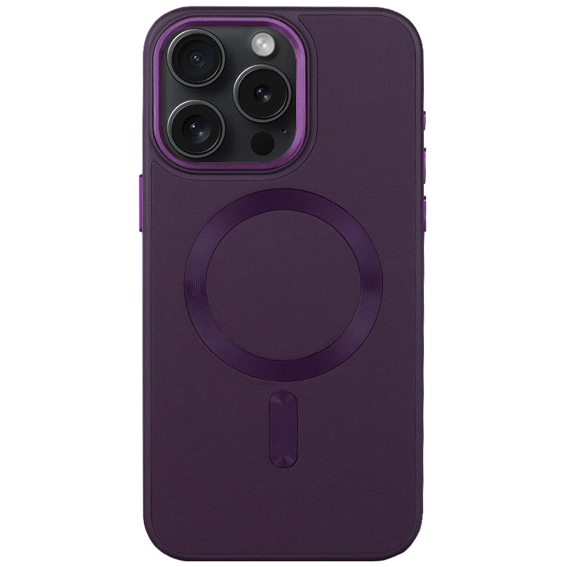 Кожаный чехол Bonbon Leather Metal Style with MagSafe для Apple iPhone 14 Pro (6.1") (Фиолетовый / Dark Purple)