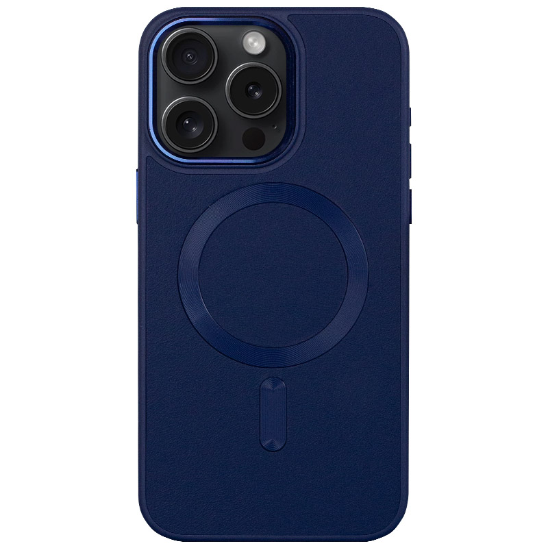 Кожаный чехол Bonbon Leather Metal Style with MagSafe для Apple iPhone 14 Pro (6.1") (Синий / Navy blue)