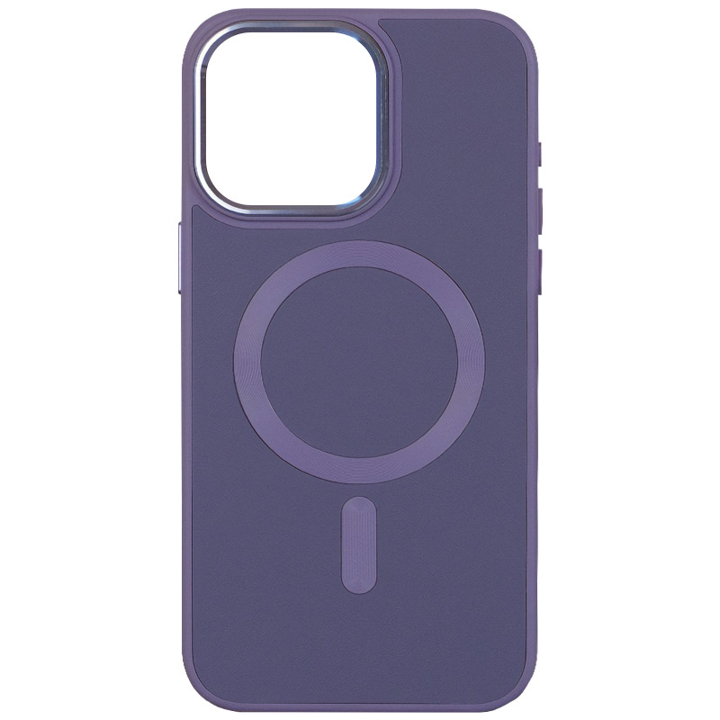 Кожаный чехол Bonbon Leather Metal Style with MagSafe для Apple iPhone 15 (6.1") (Серый / Lavender)