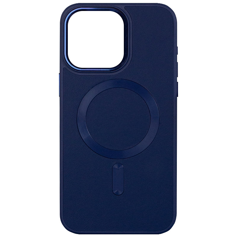 Кожаный чехол Bonbon Leather Metal Style with MagSafe для Apple iPhone 15 (6.1") (Синий / Navy blue)