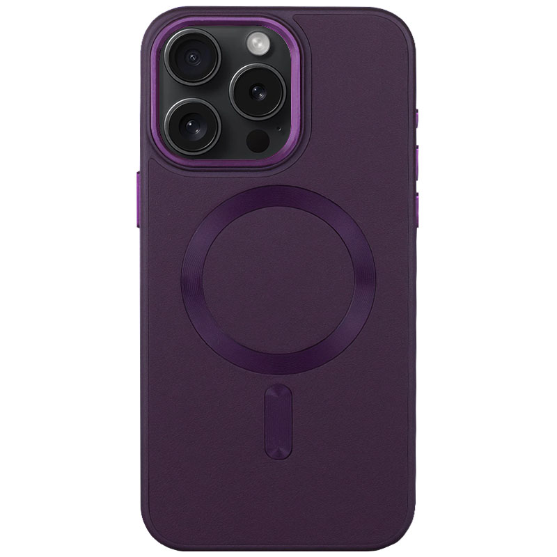 Кожаный чехол Bonbon Leather Metal Style with MagSafe для Apple iPhone 15 Pro (6.1") (Фиолетовый / Dark Purple)