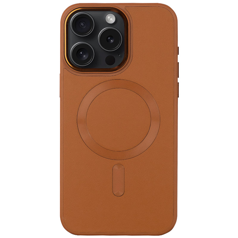 Кожаный чехол Bonbon Leather Metal Style with MagSafe для Apple iPhone 15 Pro (6.1") (Коричневый / Brown)