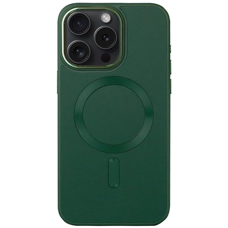 Кожаный чехол Bonbon Leather Metal Style with MagSafe для Apple iPhone 15 Pro (6.1") (Зеленый / Pine green)