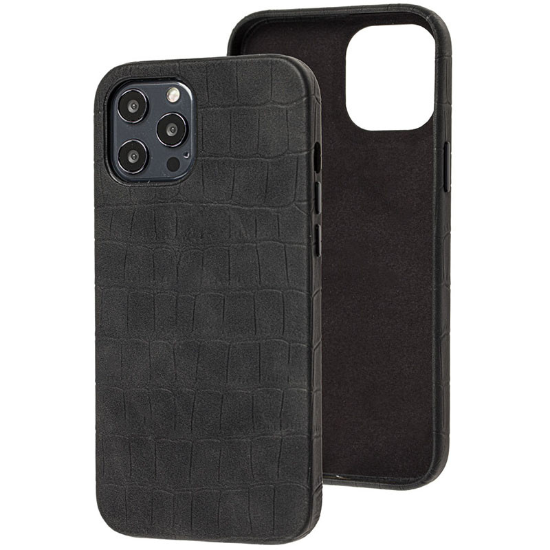 Кожаный чехол Croco Leather для Apple iPhone 12 Pro / 12 (6.1") (Black)