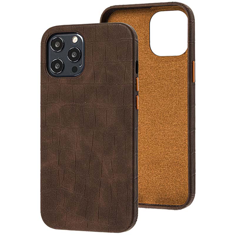 Кожаный чехол Croco Leather для Apple iPhone 12 Pro / 12 (6.1") (Golden Brown)