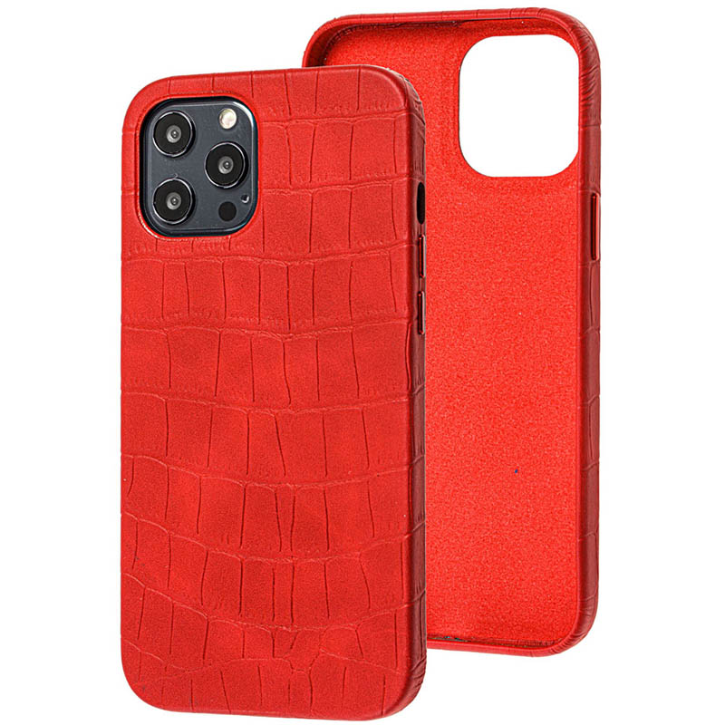 Кожаный чехол Croco Leather для Apple iPhone 12 Pro / 12 (6.1") (Red)