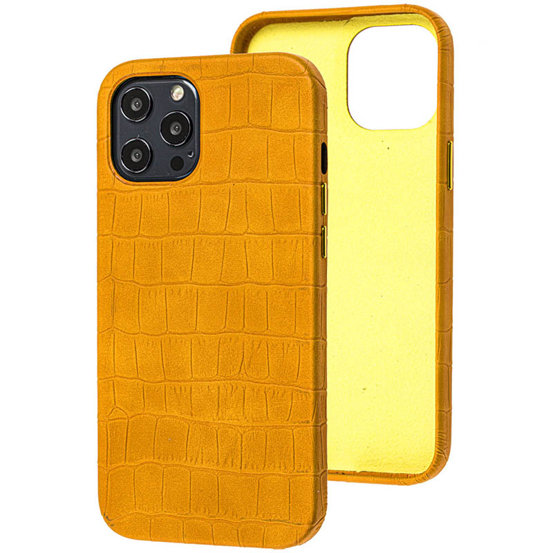 Кожаный чехол Croco Leather для Apple iPhone 12 Pro / 12 (6.1") (Yellow)