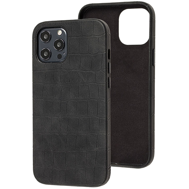Кожаный чехол Croco Leather для Apple iPhone 12 Pro Max (6.7") (Black)