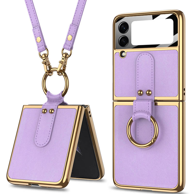 Кожаный чехол GKK with ring and strap для Samsung Galaxy Z Flip4 (Dream Purple)