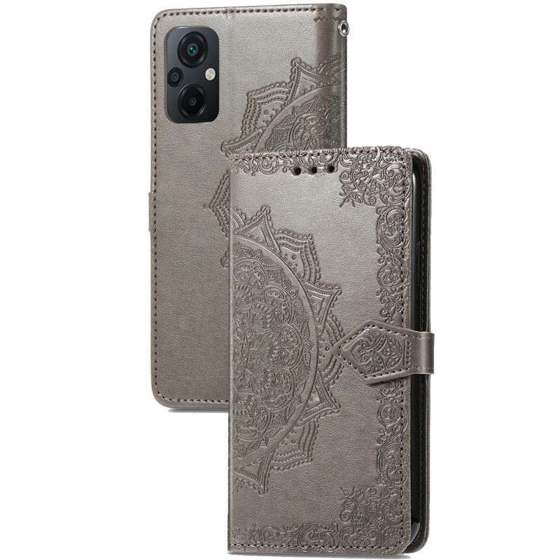 Кожаный чехол (книжка) Art Case с визитницей для Xiaomi Poco M5 (Серый)